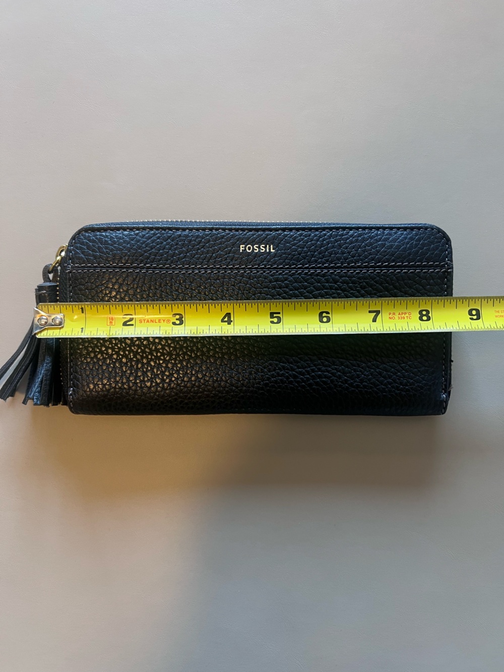 Fossil Black Pebbled Leather Zip-Around Wallet with Tassel - Picture 4 of 5